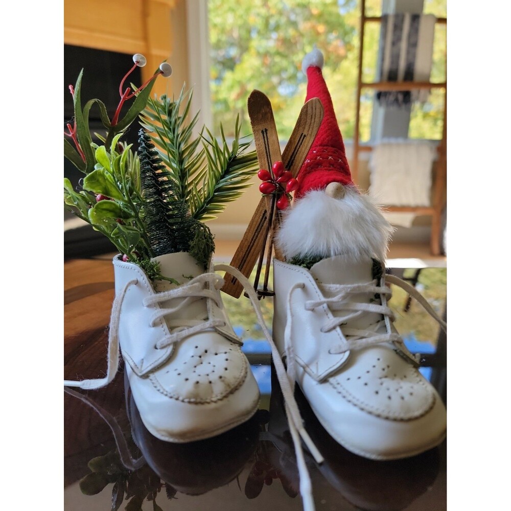 Vintage Leather Baby Shoes Holiday Decor Handmade